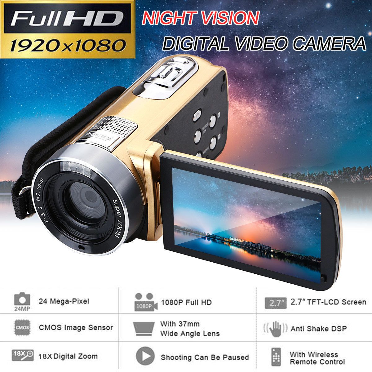 24MP HD 1080P 18X 3.0