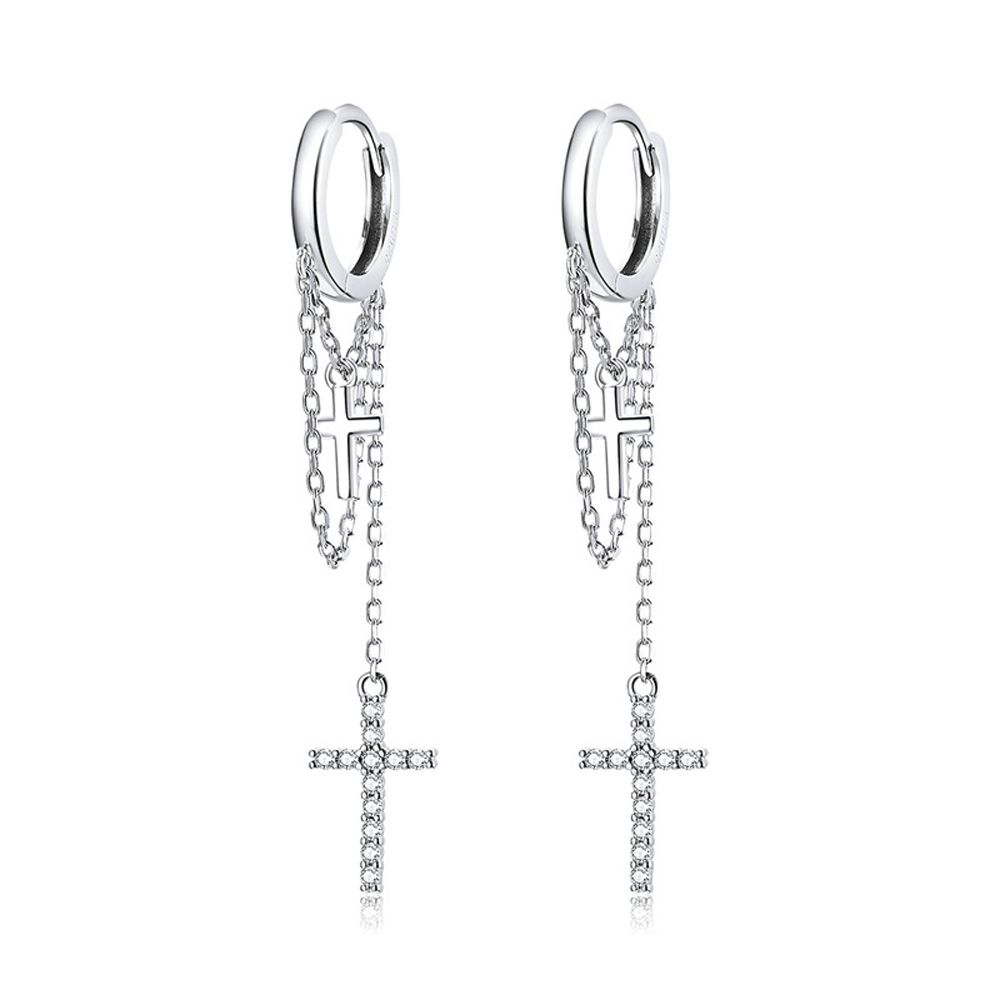 Long Tassel Shining Cross Women Earrings