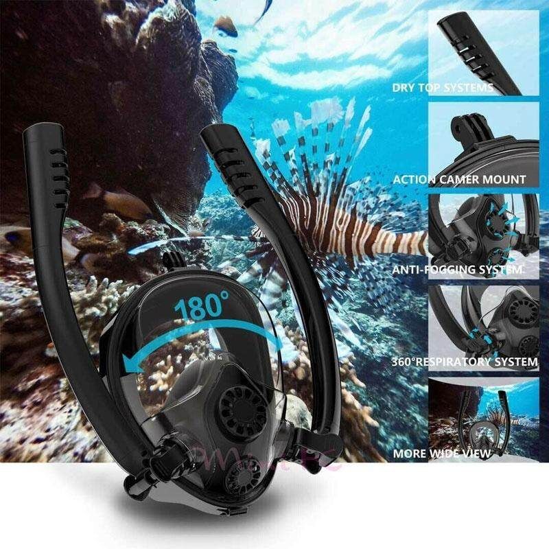Double Tube Swimming Full Face Diving Snorkel Security Buckle Anti Fog Leak L / XL White / Pink