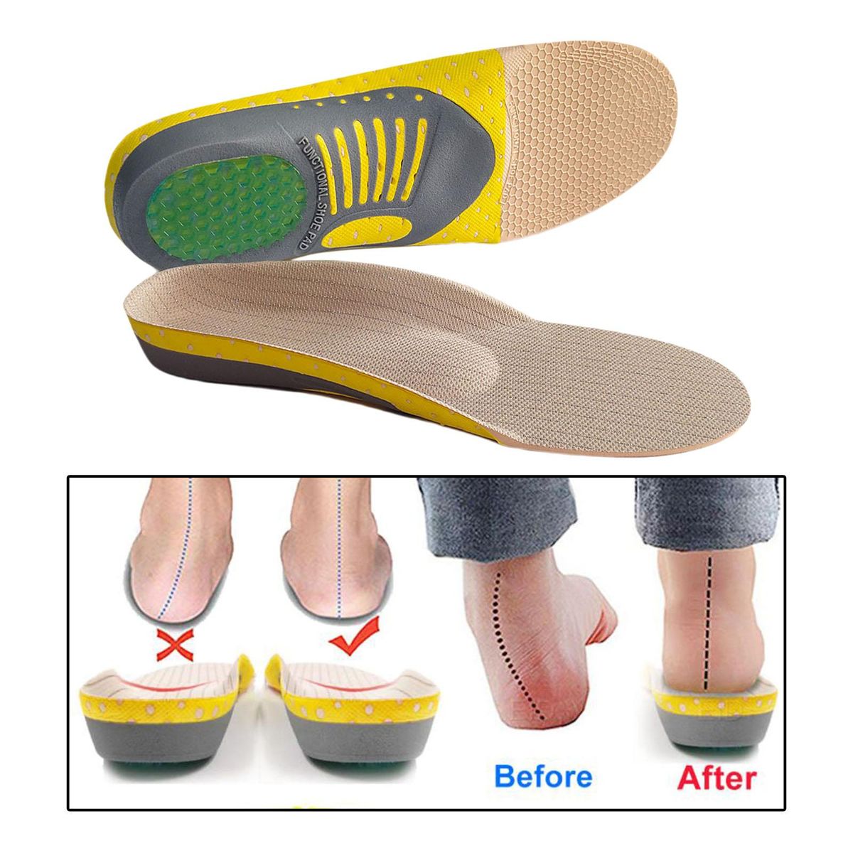 Orthopedic Flat Foot Sole Pad Orthotic Insoles Shoes Insert Sweat