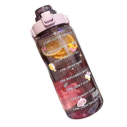 (Purple)2000Ml Large Capacity Sports Water Cup Fitness Water Bottle With Straw Portable Plastic Water Bottle Cute Diy Small Accessories