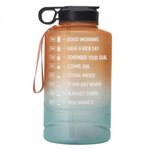 2.2l Motivational Water Bottle Wide Mouth, Portable Gradient Sports Bottle(Orange Green)