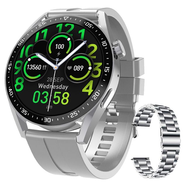 Smart Watch Men Bluetooth Call Wireless Charger Voice Assistant Sport Smartwatch Smart Watch For Android IOS HW28(#gray Silver Metal)