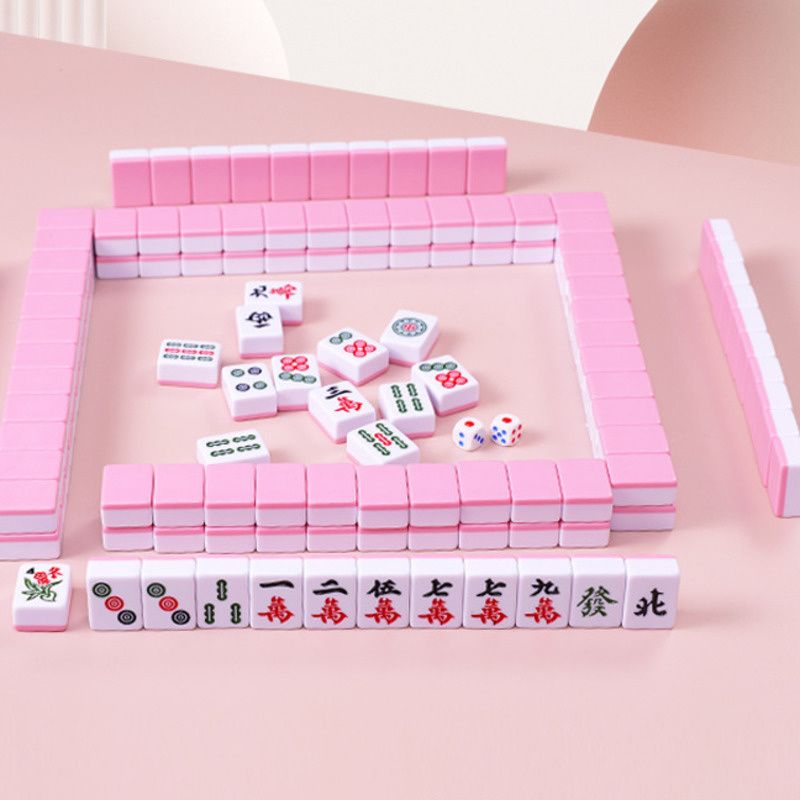 Mahjong Board Game Mahjong Game Set With Numbers 148 Set Full Size Mini Mahjong Tile Set Chinese Mahjong Board Game Domino Pink
