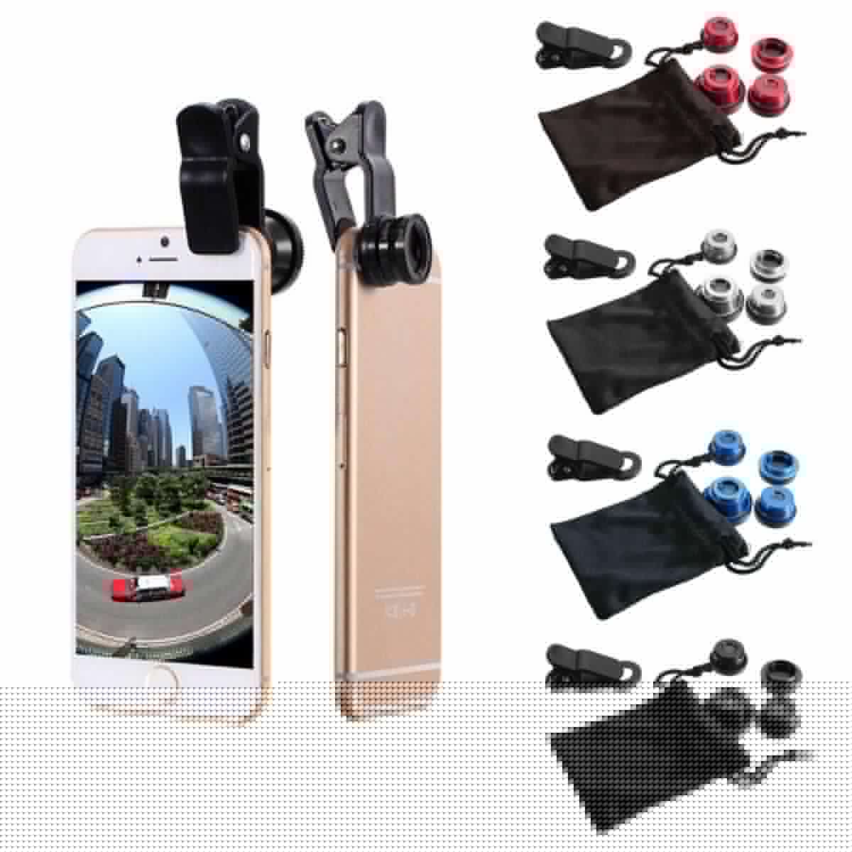 Universal 5In1 Clip Camera Kit Tele Phone Lens CPL Fisheye Wide Angle 2.0X Macro Blue