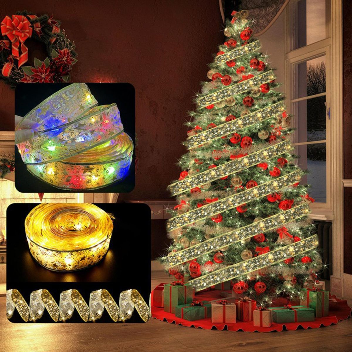 Christmas Ribbon Xmas Tree Wreath Decor Ribbon Golden
