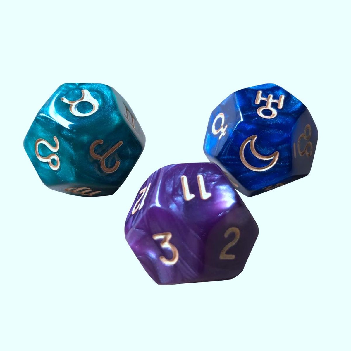 3Pc 12-Sided Tarot Dice Resin Divination Cards Game for