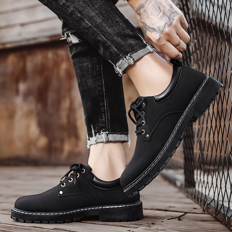 Men Ankle Boots Casual Work Shoes Low Top Retro Martin Boots Thick-soled