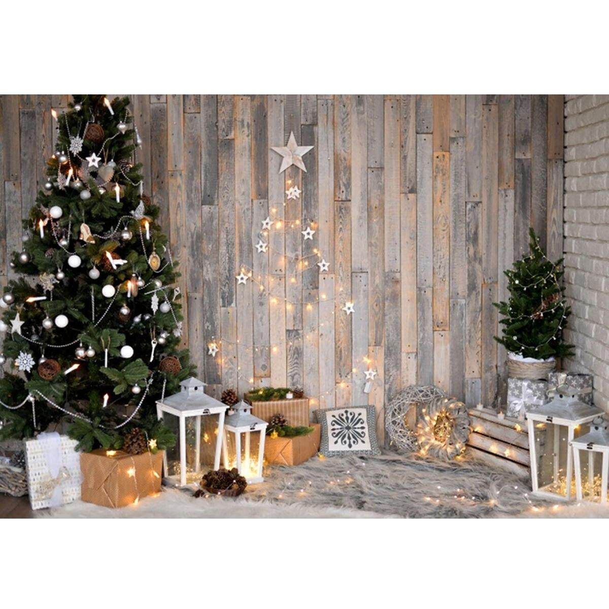7x5ft Christmas Tree & Wood Wall Photography Background Cloth Backdrops