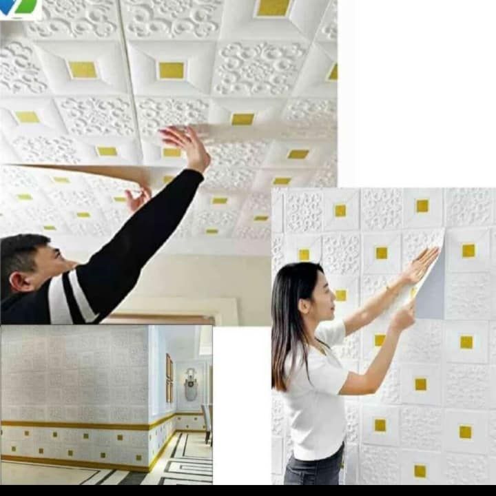Adore Decor White And Gold PE Foam, PU Foam, Foam Wall Panel, Sticker Foam For Home And Office