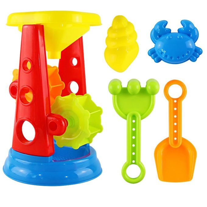 5 Pieces Beach Sand Toys Set - Sandbox Water Wheel Sandglass, Shovel