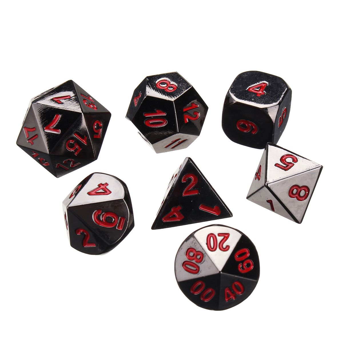Embossed Antique Metal Polyhedral Dice Role Playing Game Party W/ Bag Black Nickel