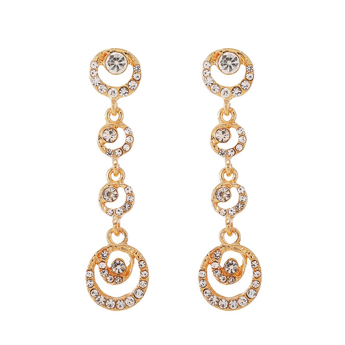 Stud Earrings Circle Dangle Dazzling Rhinestone Women Long Drop Ear Studs Jewelry For Wedding-Golden