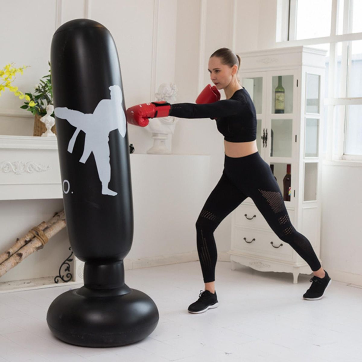 160x65cm Inflatable Punching Bag Punch Bag Leakproof Black