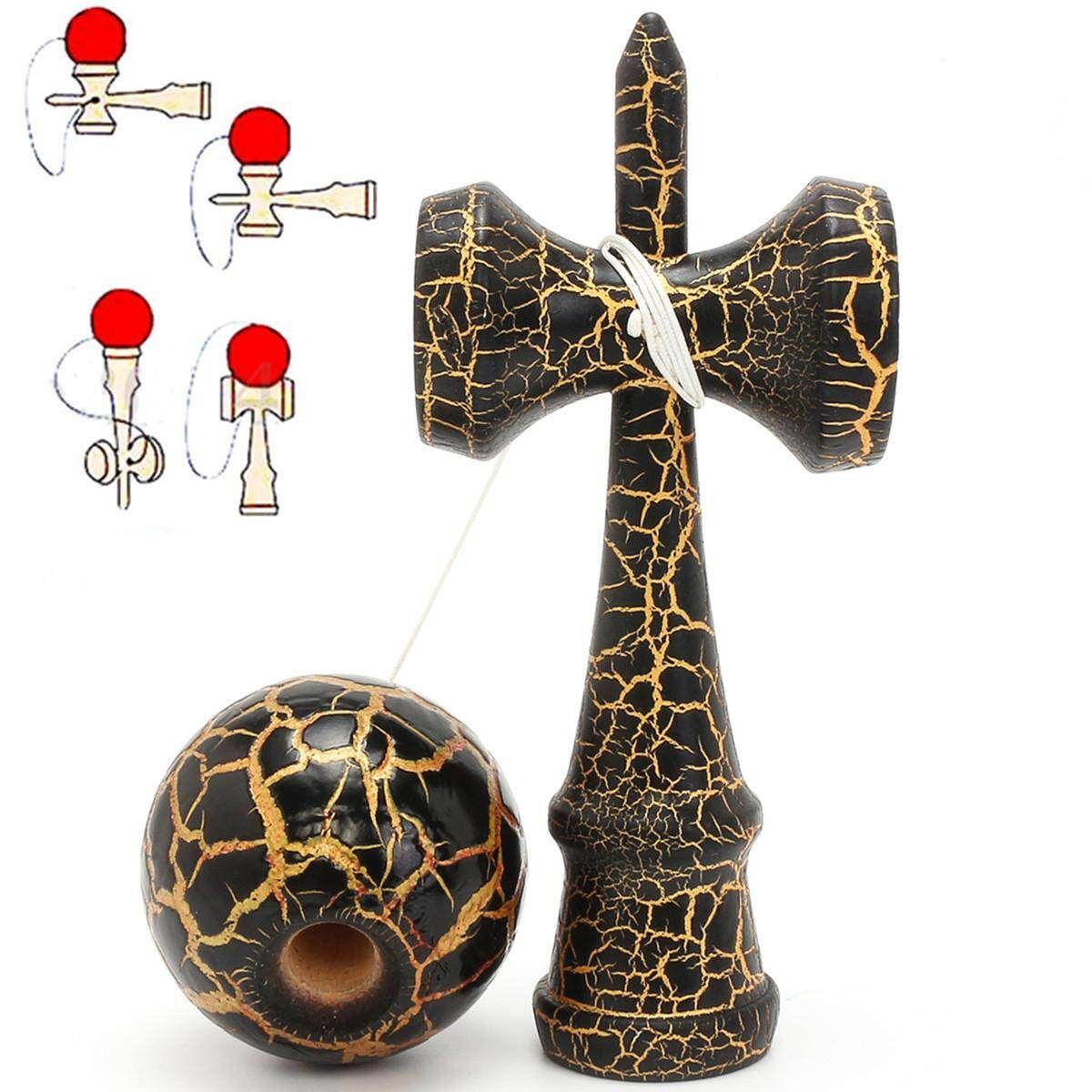 Wooden Full Crackle Gold On Black Kendama Traditional Japanese Game Toy Gift Black + Gold Black   Gold Background