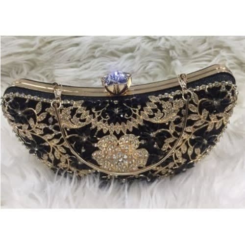 Crystal Metallic Clutch Purse - Black