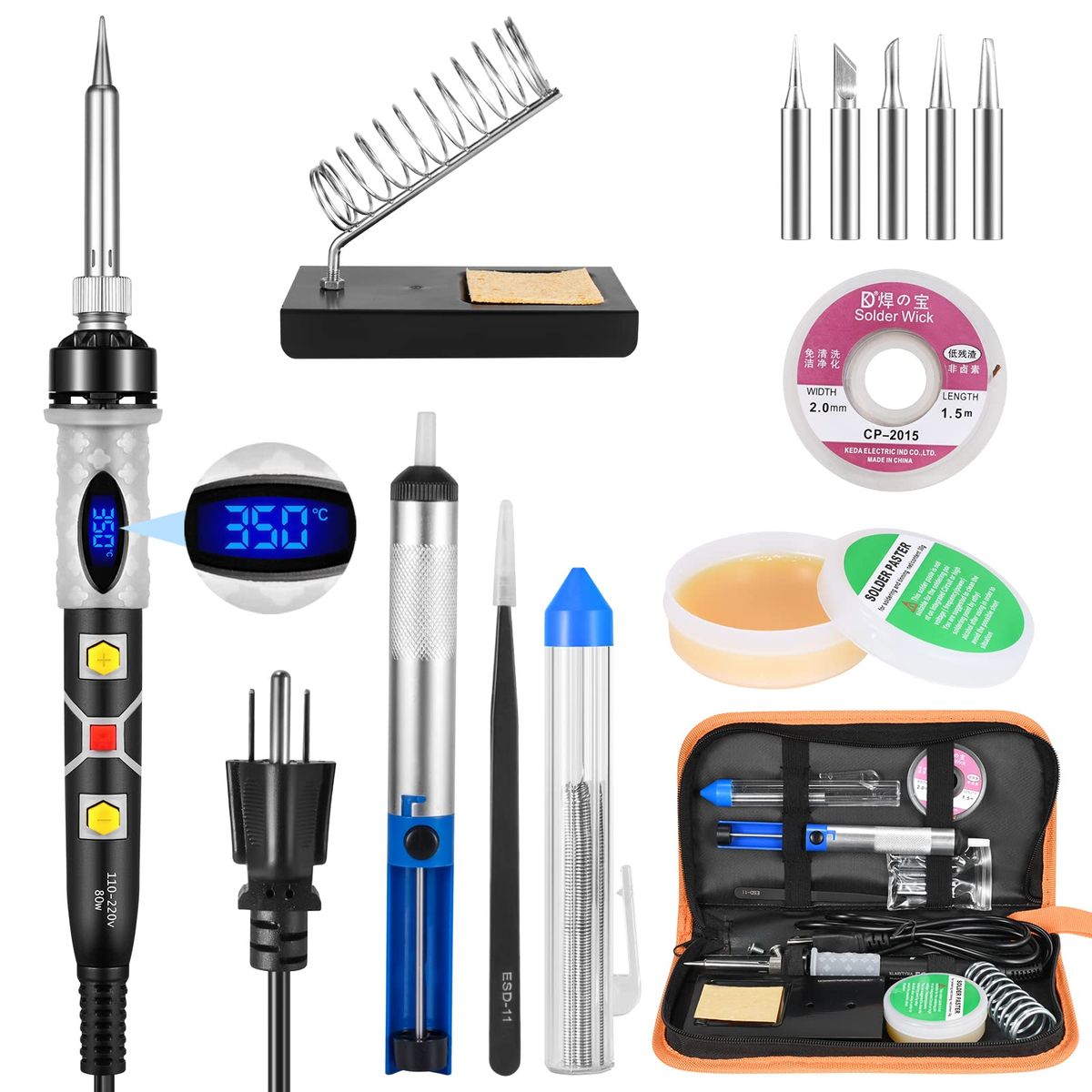 Digital Soldering Iron With 5pcs Tips,Desoldering Pump/Wick