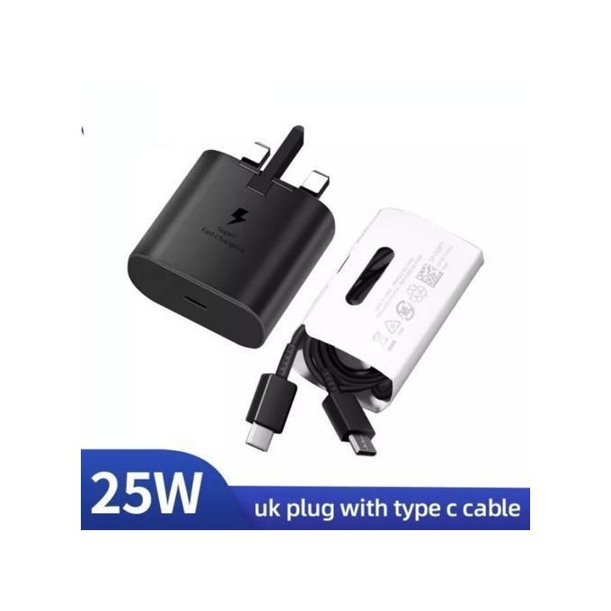 Original Samsung TYPEC To TYPE C 25watt Super Fast Charger(BLACK) +FREE EAR PIECE