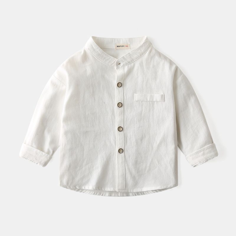 100% Cotton Kids Long Sleeve Stand Collar Boys Shirts-White