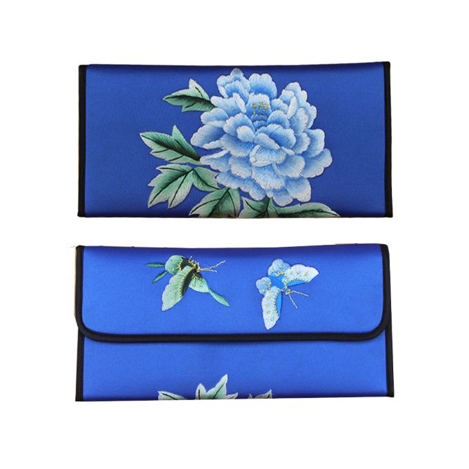 Shu Embroidery Production Blue Wallet Embroidered By Hand Intangible Cultural Heritage, Chinese Traditional Folk Handicrafts