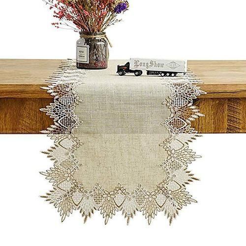 90cm Natural Table Runner Modern Linen Tablecloth Lace Embroidered TV Cabinet Dust Cover Home Wedding Table Decoration Runner Table