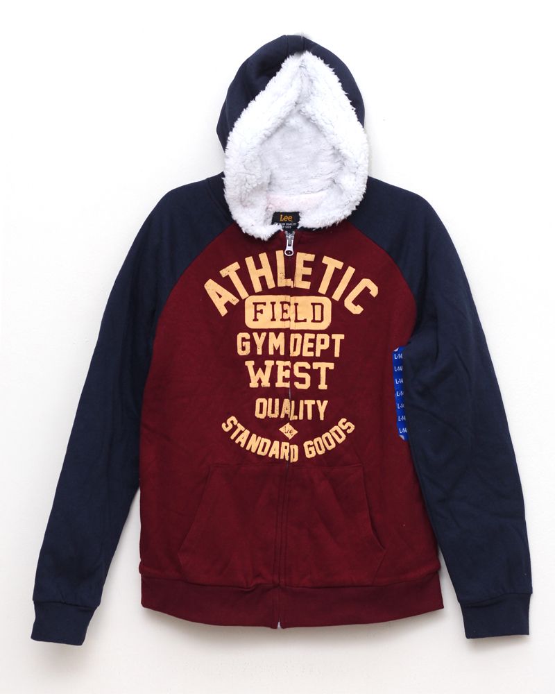 Athletic Field Print Hoodies - Navy/Wine