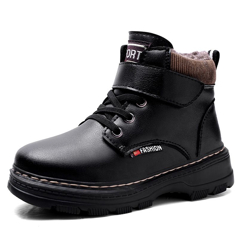 Children's Warm Martin Boots Non-slip Leather Hiking Boots-Black