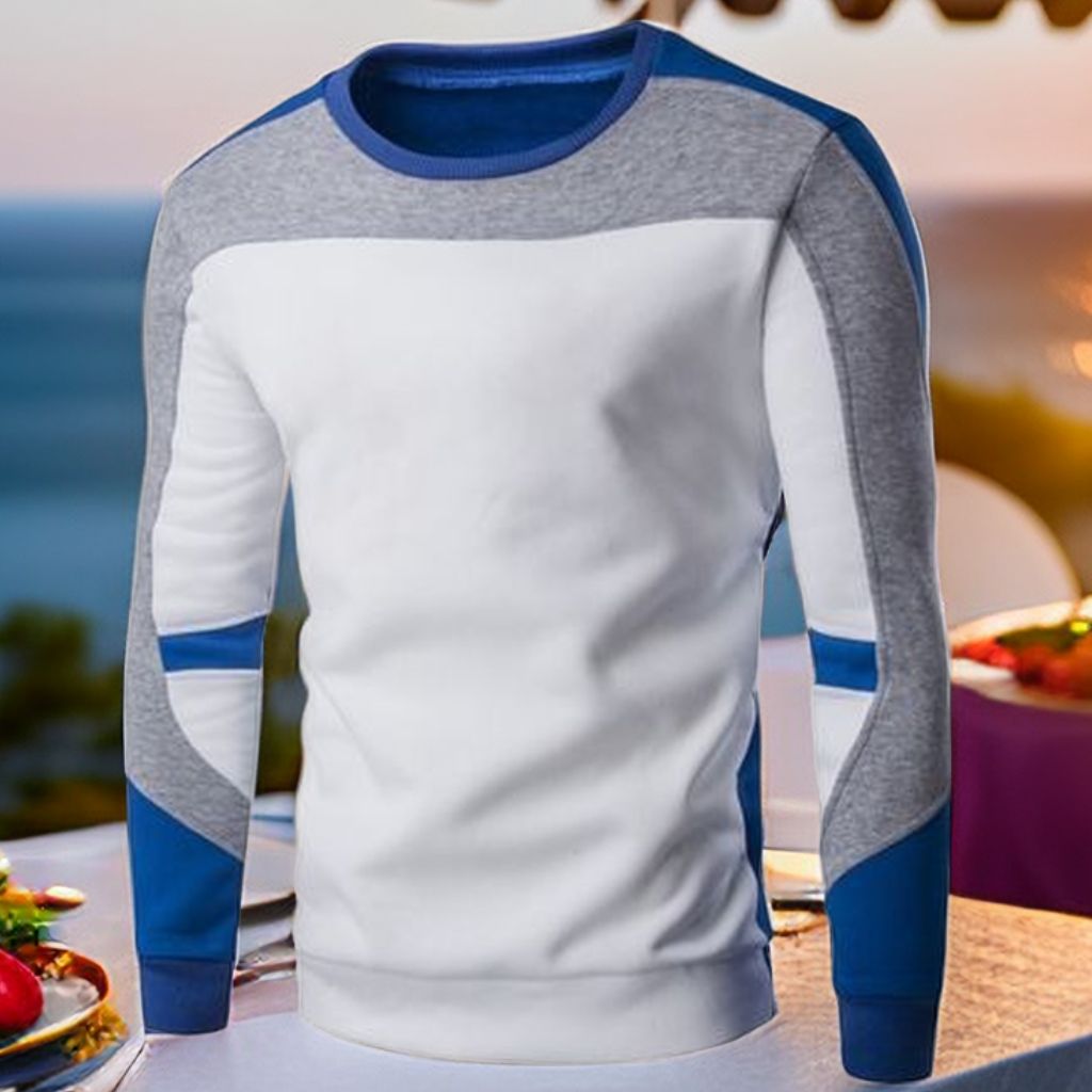 Men's Trendy Multi Long Sleeve Shitrs Sweatshirts T-Shirt  - White&blue