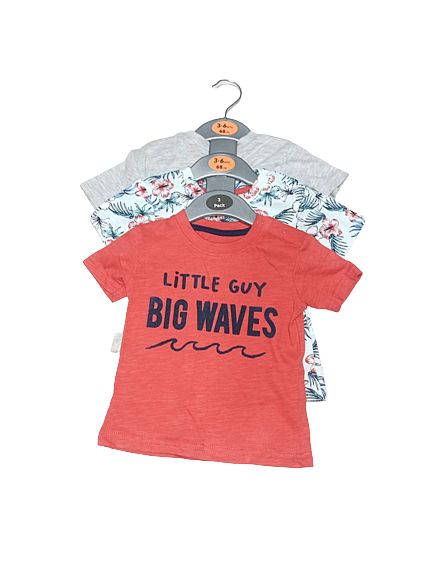 3 Pack Short Sleeve Tops Graphics Little Guy Big Wave