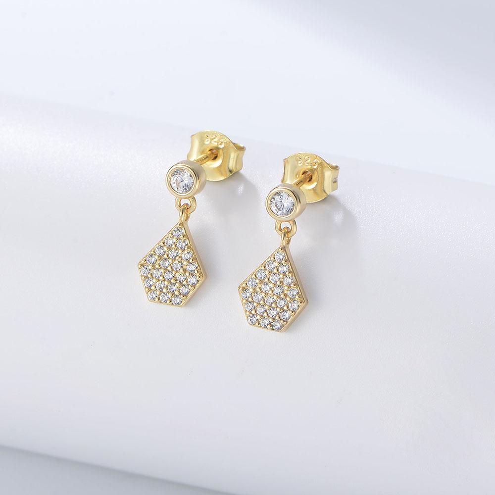 S925 Sterling Silver Geometric Polygon Micro Inlaid Zircon Earrings with Advanced Sense Earrings