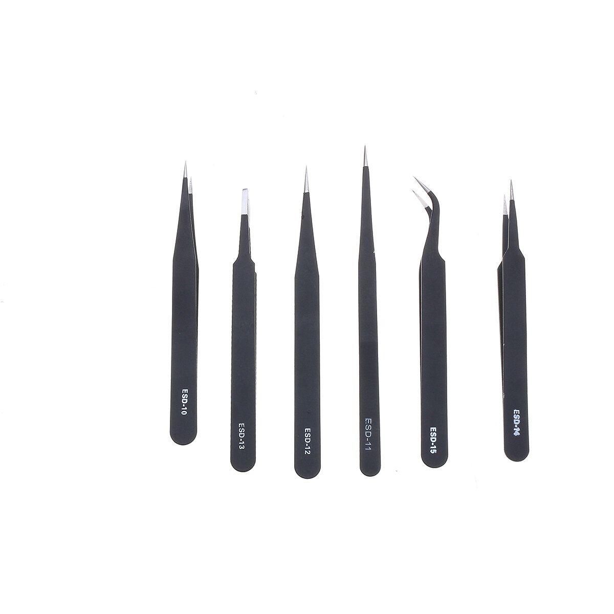 6PCS ESD10-15MM Stainless Steel Tweezers Industrial Curved