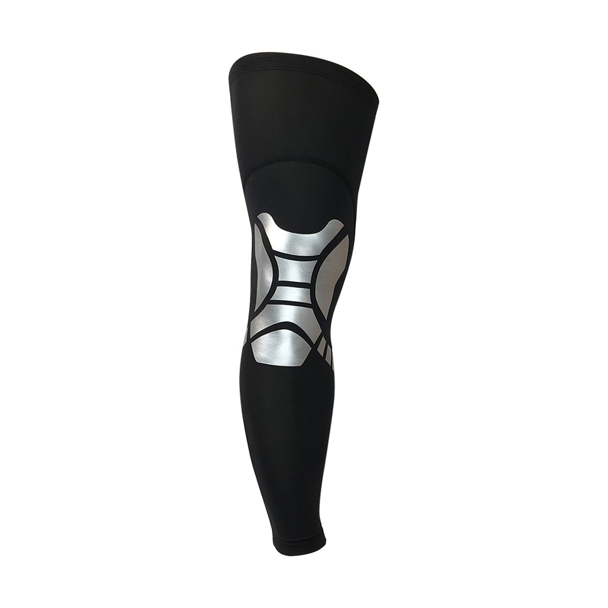 Silicone Compression Long Leg Support Brace Sleeve Black And Sliver M