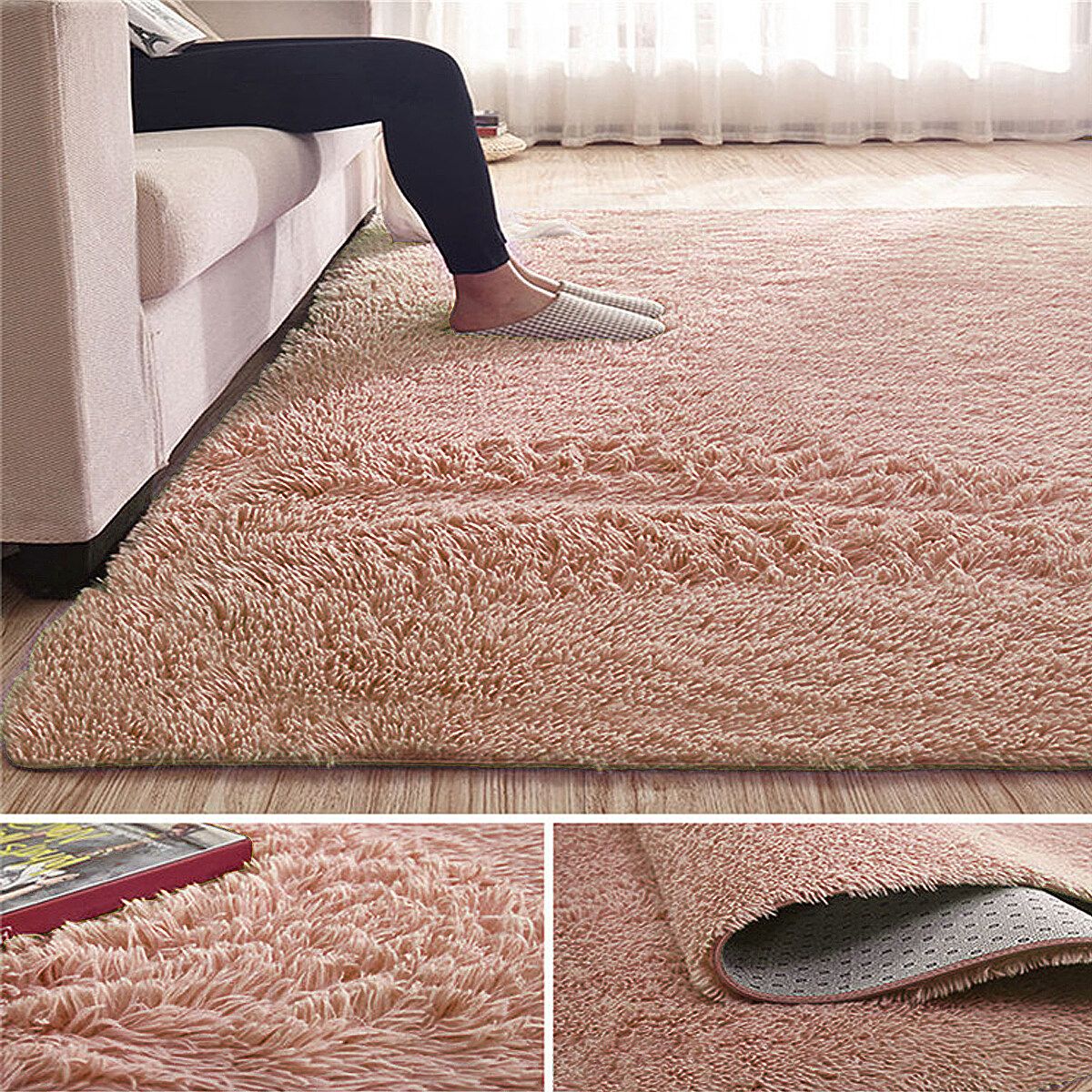 Shaggy Rug Super Plush Non-Slip Large Rugs Floor Carpet Living Room 230×160CM Camel