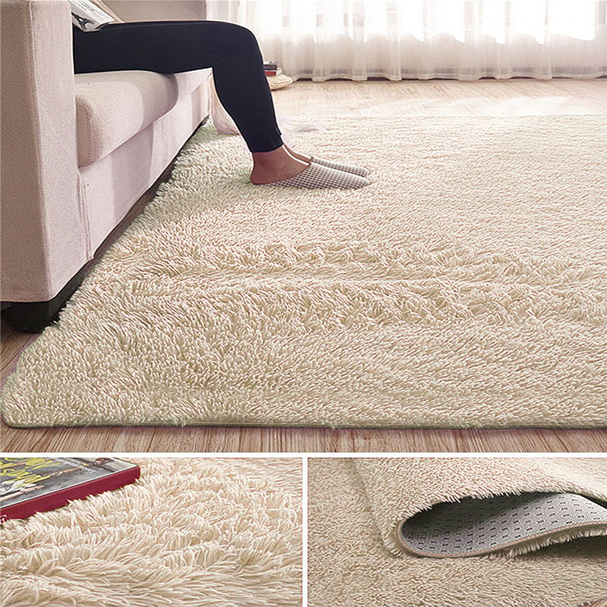 Shaggy Rug Super Plush Non-Slip Large Rugs Floor Carpet Living Room 230×160CM Antique White
