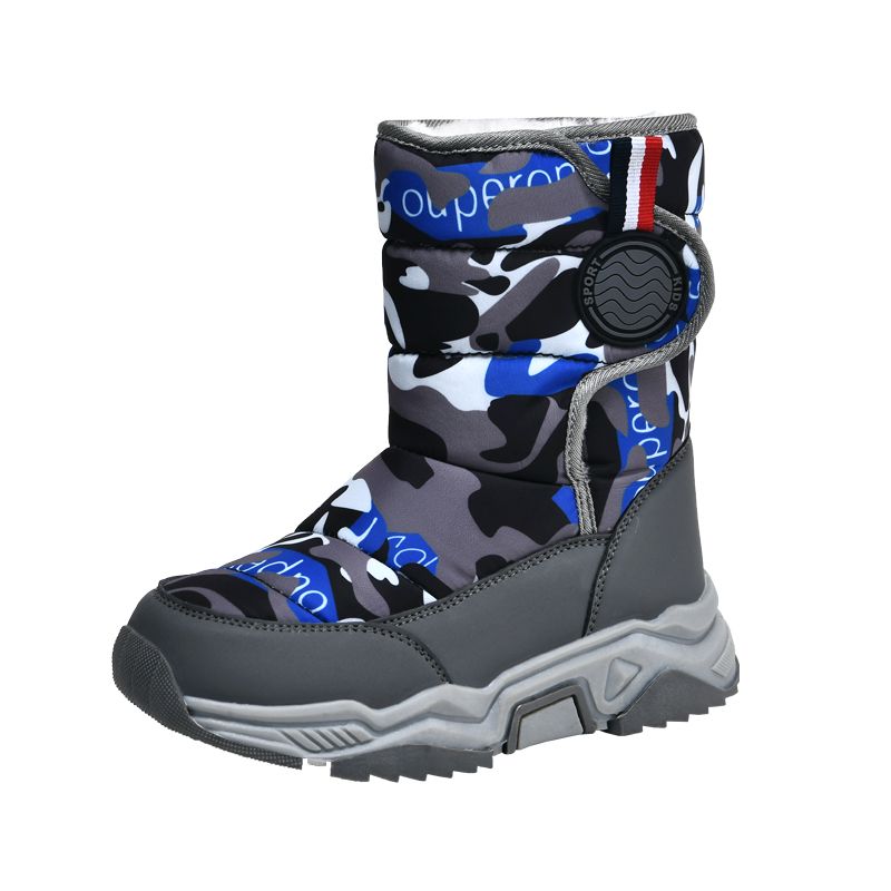 Children's Outdoor Snow Boots Plush Lining Warm Non-slip Boots-Grey Blue