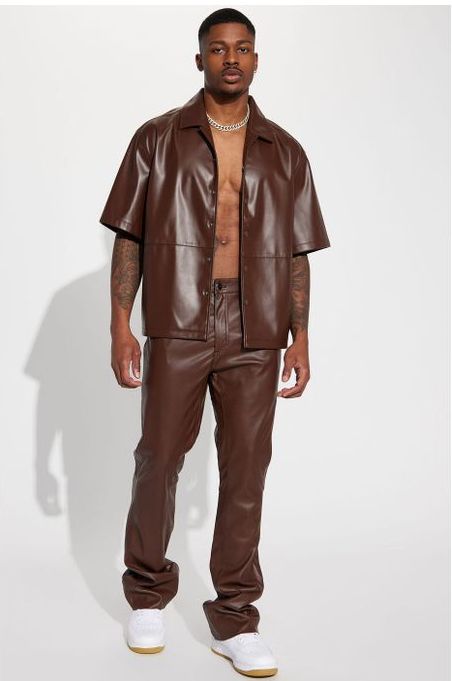 Luxury Daren Leather Set Pant And Jacket-Brown