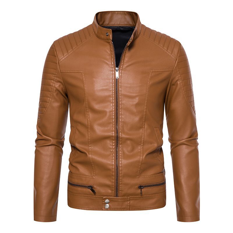 Genuine Fashionable Men's Brown Leather Plain Jacket