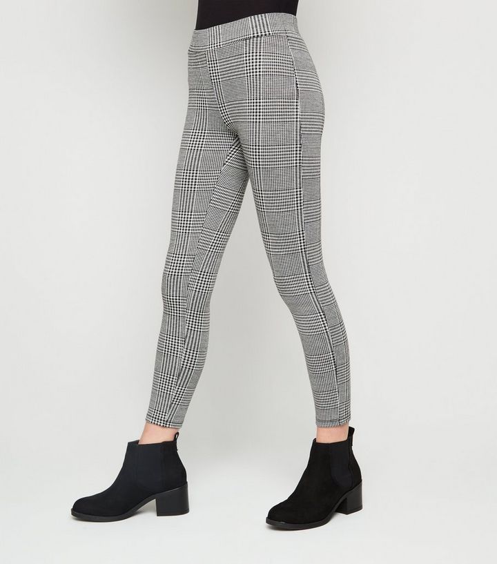 Girls Stretch Houndstooth Plaid Pattern Leggings-Gray