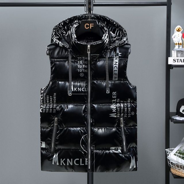 3656 Black White Waistcoat Men With Hooded Autumn Winter Sleeveless Jacket