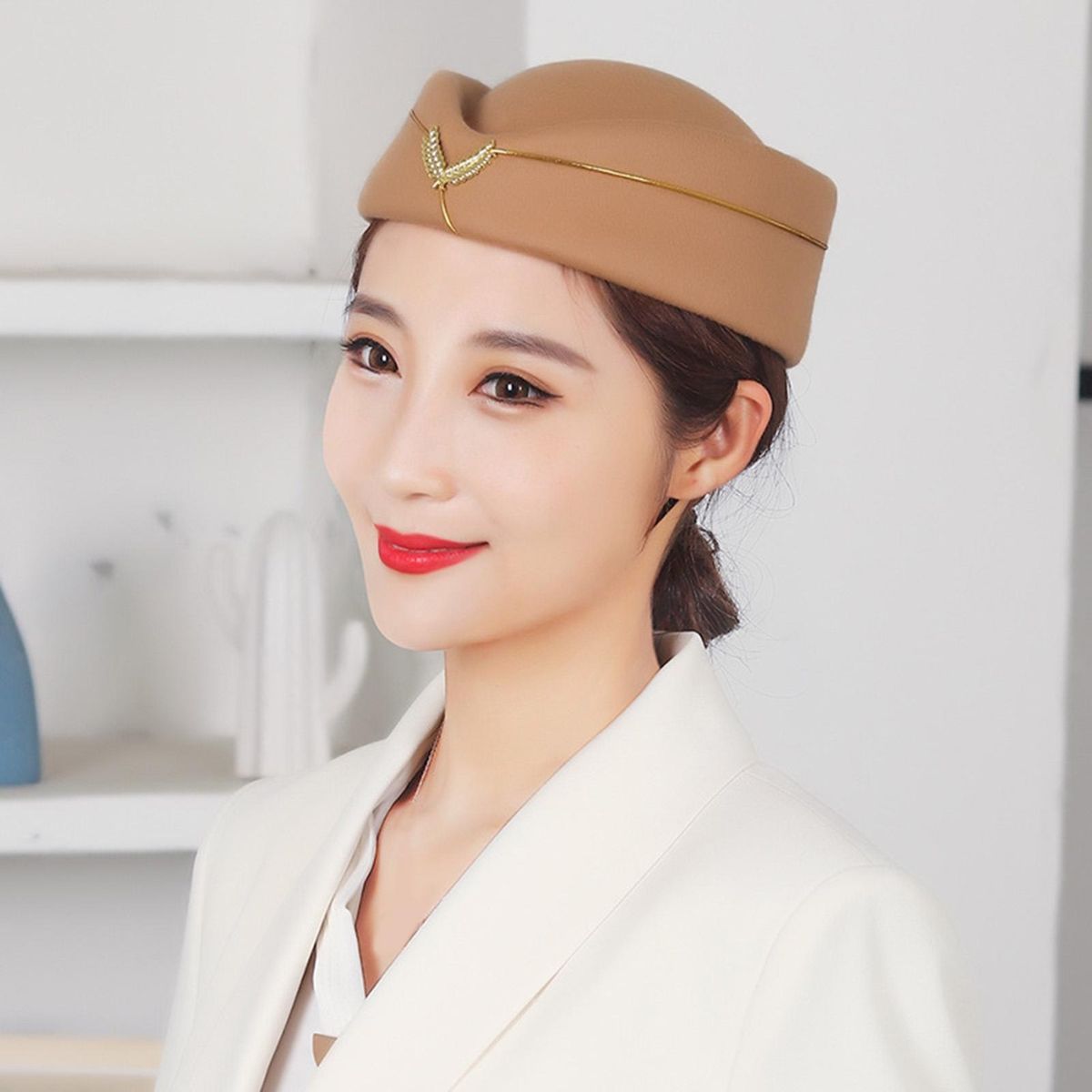Air Hostesses Beret Air Hostesses Hat Formal Uniform Cosplay Beige