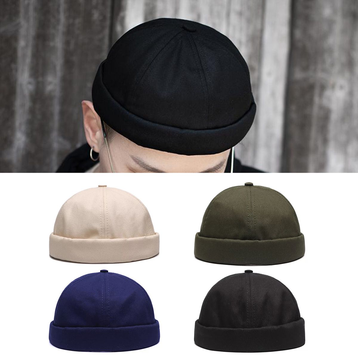 Unisex Skullcap Brimless Sun Protection Autumn Winter-Beige