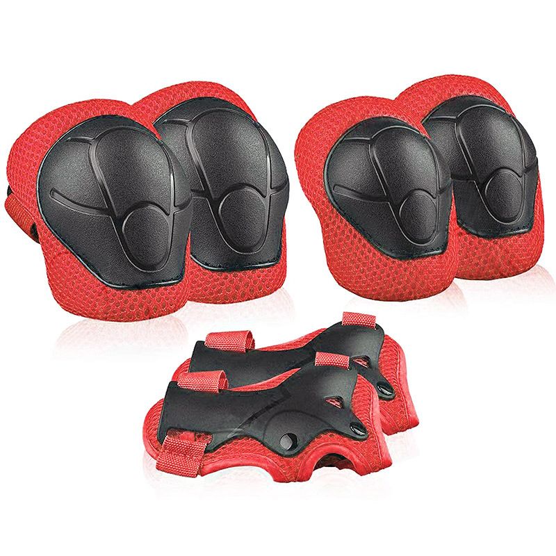(Red)6pcs Protective Gears Set For Kids Children Knee Pad Elbow Pads Wrist Guards Child Safety Protector Kit For Cycling Bike Skating SAB