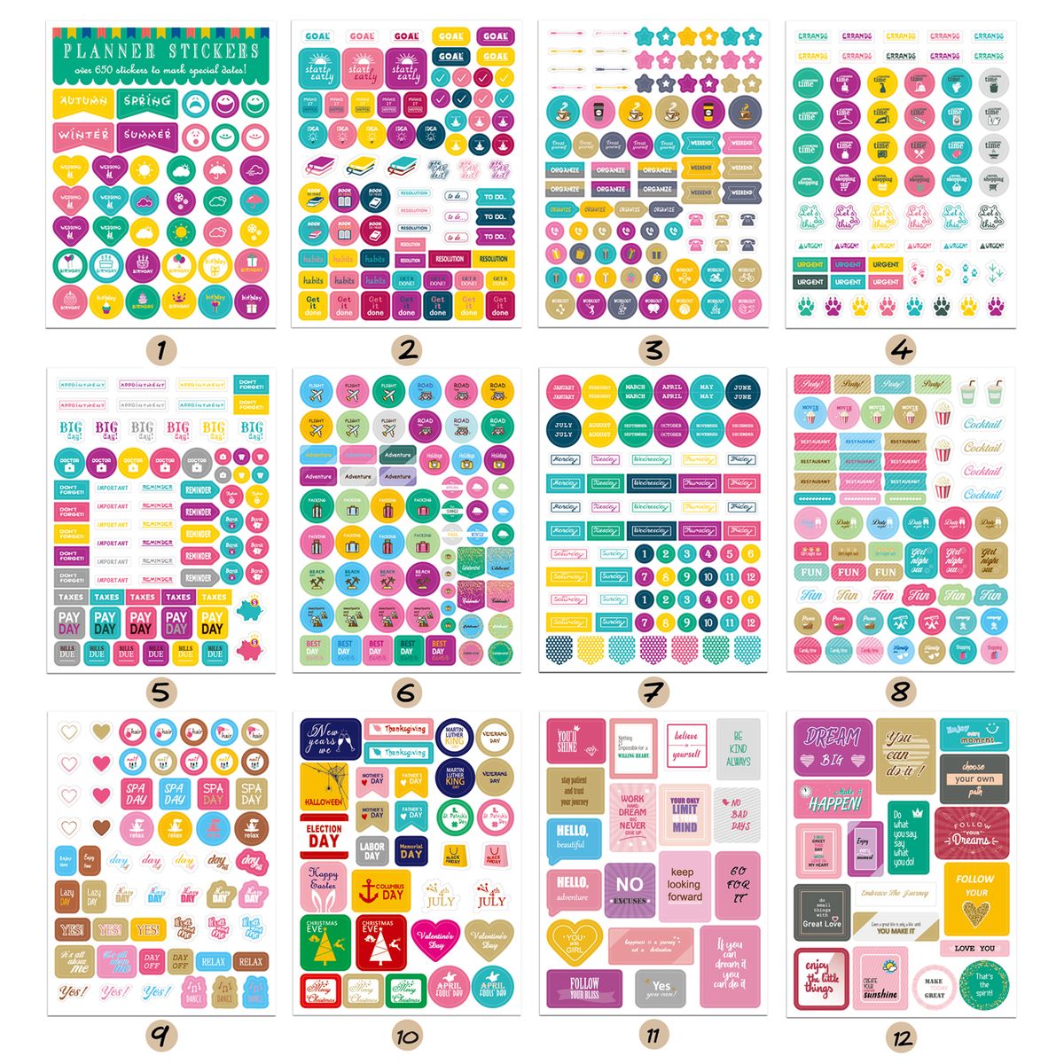 12 Sheets Essentials Planner Sticker Weekly Daily Schedule