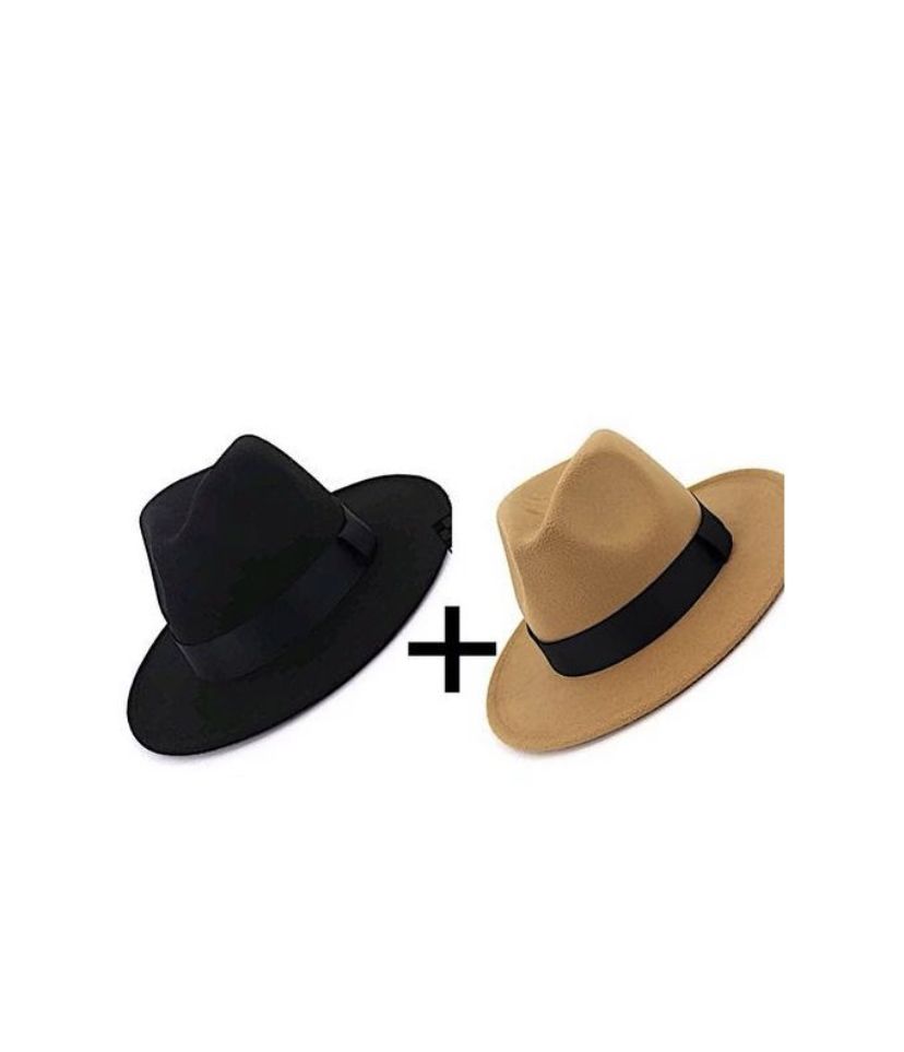Premium Men's Hat -Black & Cream 2 In 1 Fedora -