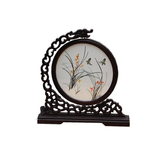 Shu Embroidery Orchids And Butterflies Pictures White With Brown Ornaments Intangible Cultural Heritage