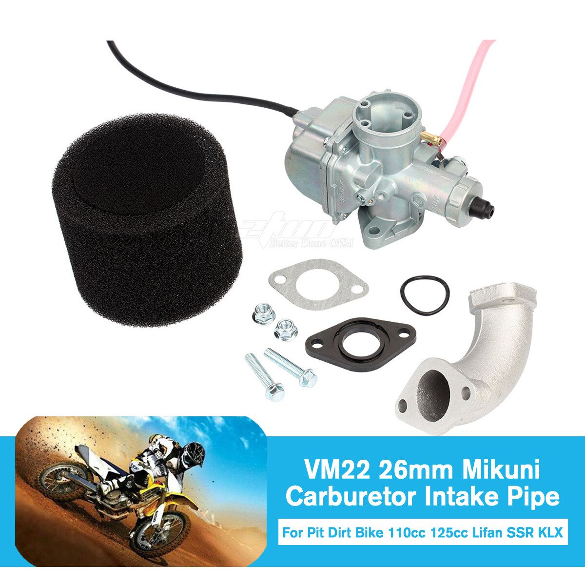 VM22 26mm Mikuni Arburetor Intake Pipe Pit Dirt Bike 110cc 125cc Lifan SSR KLX