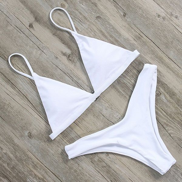 Mini Bikini Set Micro Swimsuit Women Push Up Bikini Swimwear Halter Bandage Bathing Suit Solid Mayo Brazilian Biquini B1250WH KIP