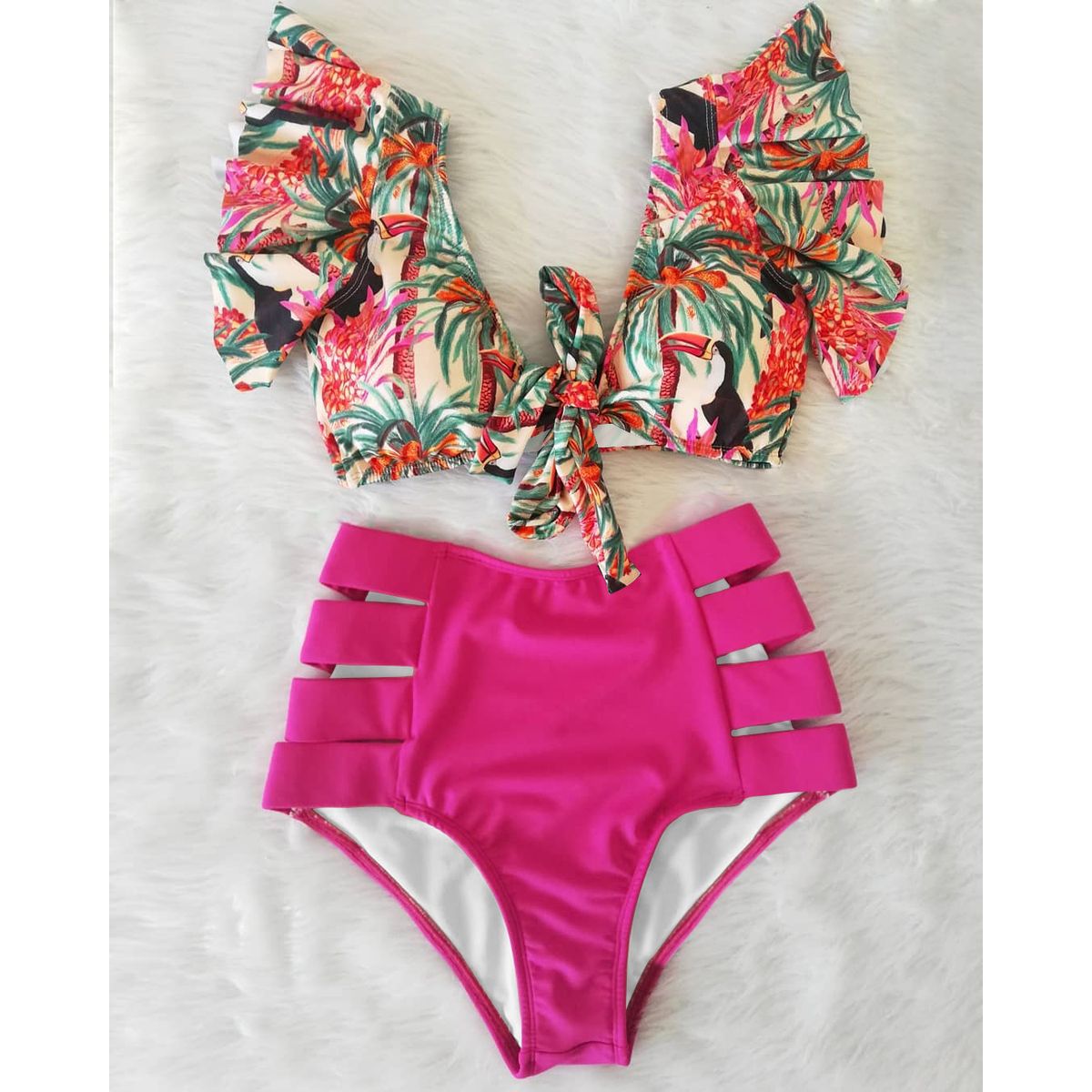 Print Swimwear Women High Waist Bikini Ruffle Swimsuit Push Up Bikinis Set Bathing Suit Beach Wear Summer Biquini Female 19508P1 KIP