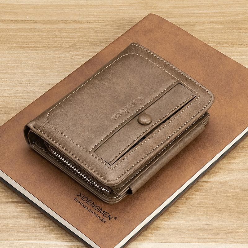 Mens Wallet Leather Genuine  Short Billetera Men's Purse Bolsa De Dinheiro Small Money Bag Men Trifold Wallets Cartera Hombre(#Coffee)
