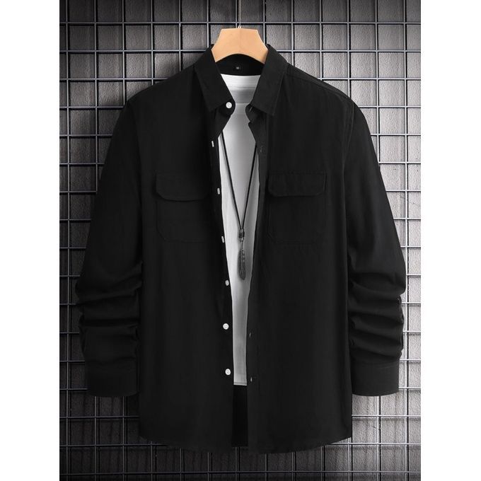 BLACK BUTTON UP LONG SLEEVE SHIRT(2PK)WBT)